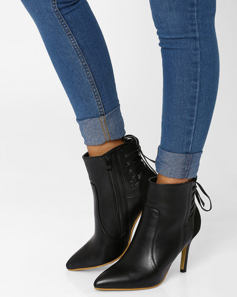 Buy Black MFT Couture Heeled Boots with Tie-Ups | AJIO