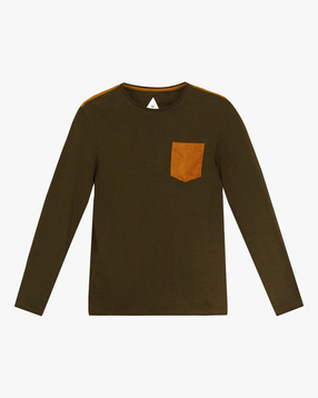 Cotton T-shirt with Suede Patch Pocket