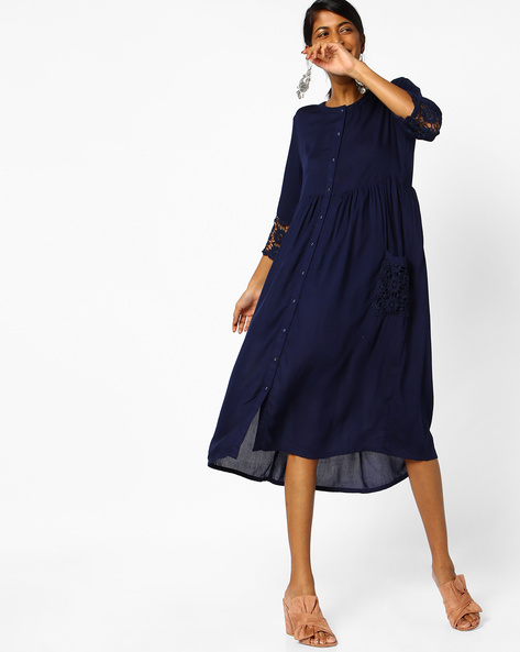 AJIO Shirt Dress with Crochet Work