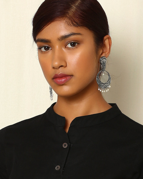 54% OFF on Indie Picks Oxidised Earrings with Pearl drops on Ajio