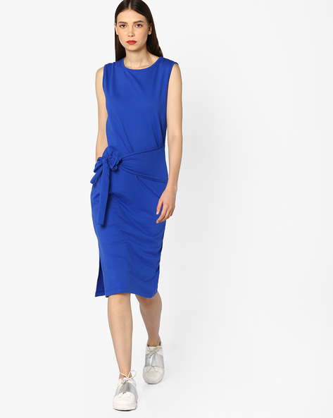 AJIO Sleeveless Jersey Dress with Tie-Up