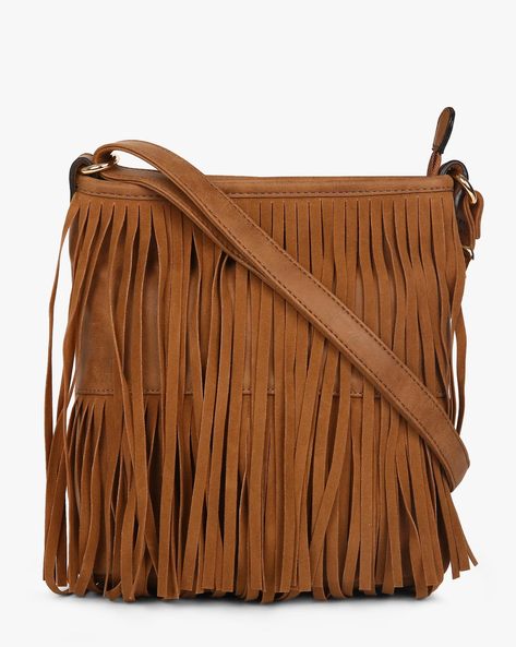 Buy Brown AJIO Sling Bag with Fringes | AJIO